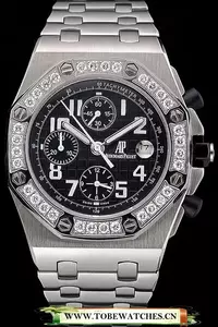 Audemars Piguet Royal Oak Offshore Black Dial Diamond Bezel Stainless Steel Case And Bracelet En120828