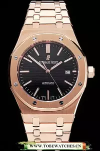 Audemars Piguet Royal Oak Black Dial Rose Gold Case And Bracelet En121565