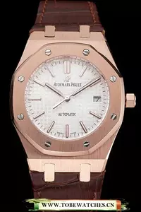 Audemars Piguet Royal Oak White Dial Gold Case Brown Leather Strap En121569