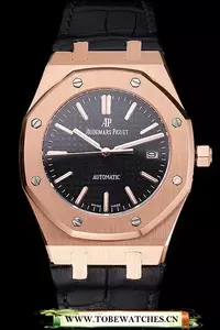 Audemars Piguet Royal Oak Black Dial Gold Case Black Leather Strap En121570