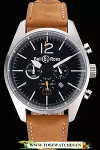 Bell And Ross Br126 Flyback Black Dial Silver Case Brown Suede Leather Strap En121197
