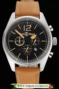 Bell And Ross Br126 Flyback Black Dial Silver Case Gold Numerals Brown Suede Leather Strap En121198
