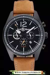 Bell And Ross Br126 Flyback Black Dial Black Case Brown Suede Leather Strap En121200