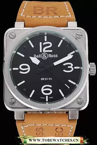 Bell And Ross Br 01 94 Black Dial Silver Case Brown Leather Strap En121203