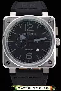 Bell And Ross Br 03 94 Black Dial Silver Case Black Leather Strap En121208