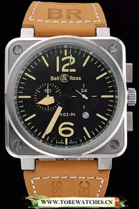 Bell And Ross Br 03 94 Black Dial Silver Case Brown Leather Strap En121209