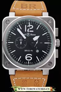 Bell And Ross Br 03 94 Black Dial Silver Case Brown Leather Strap En121210