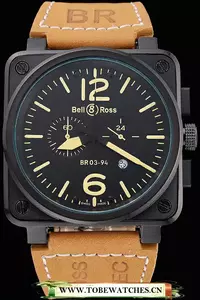 Bell And Ross Br 03 94 Black Dial Black Case Brown Leather Strap En121213