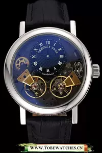 Breguet Duo Tourbillon Silver Case Black Dial Black Leather Bracelet En60509