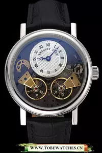 Breguet Duo Tourbillon Silver Case White Dial Black Leather Bracelet En60510