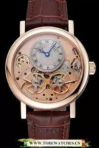 Breguet Tradition Grey Dial Gold Case Brown Leather Bracelet En124878