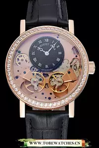 Breguet Tradition Black Dial Gold Diamond Case Black Leather Bracelet En124883
