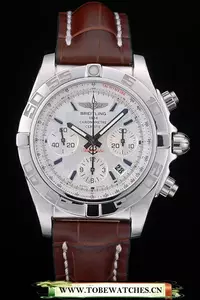 Breitling Certifie Stainless Steel Bezel Brown Croco Leather Bracelet White Dial En59231