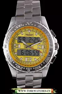 Breitling Certifie Yellow Dial Stainless Steel Strap Rose Gold Bezel En58564
