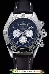 Breitling Chronomat 44 Black Dial With White Subdials Black Leather Bracelet En119305