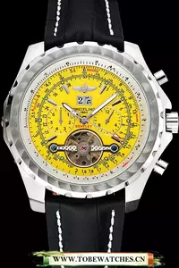 Breitling Bentley Mulliner Tourbillon Yellow Dial Stainless Steel Case Black Leather Strap En120711