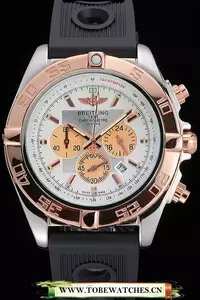 Breitling Chronomat White Dial Rose Gold Bezel And Subdials Stainless Steel Case Black Rubber Strap En121339