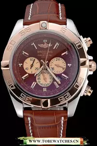 Breitling Chronomat Brown Dial Rose Gold Bezel And Subdials Stainless Steel Case Brown Leather Strap En121342