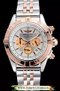 Breitling Chronomat White Dial Rose Gold Bezel And Subdials Stainless Steel Case Two Tone Bracelet En121343