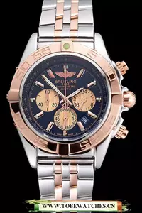Breitling Chronomat Black Dial Rose Gold Bezel And Subdials Stainless Steel Case Two Tone Bracelet En121344