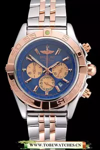 Breitling Chronomat Blue Dial Rose Gold Bezel And Subdials Stainless Steel Case Two Tone Bracelet En121345