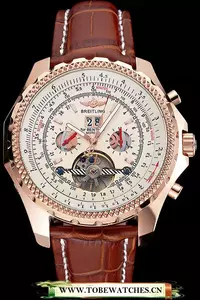 Breitling For Bentley Mulliner Tourbillon White Dial Rose Gold Case Brown Leather Strap En121913