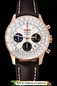 Breitling Navitimer 01 White Dial Black Subdials Rose Gold Case Brown Leather Strap En122138