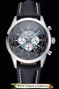 Breitling Transocean Chronograph Unitime Black Dial Stainless Steel Case Black Leather Bracelet En118764