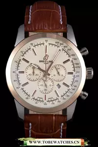 Breitling Transocean White Dial Light Brown Leather Strap Rose Gold Bezel En58565