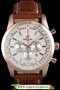 Breitling Transocean White Dial Brown Leather Strap Rose Gold Bezel En58566