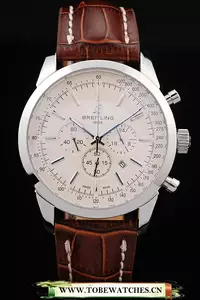Breitling Transocean White Dial Brown Leather Strap Polished Stainless Steel Bezel En58567