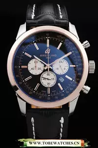 Breitling Transocean Black Dial Black Leather Strap Rose Gold Bezel En58568