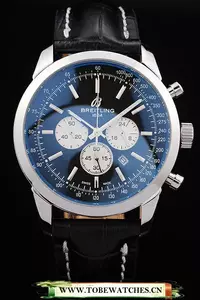 Breitling Transocean Black Dial Black Leather Strap Polished Stainless Steel Bezel En58569