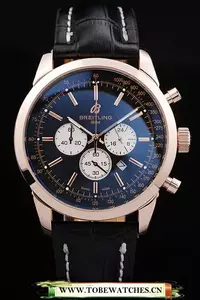 Breitling Transocean Black Dial Black Leather Strap Rose Gold Bezel En58570