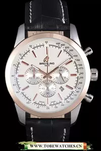 Breitling Transocean White Dial Black Leather Strap Rose Gold Bezel En58571