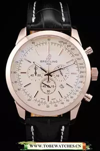 Breitling Transocean White Dial Black Leather Strap Rose Gold Bezel En58572