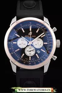 Breitling Transocean Black Dial Black Rubber Strap Rose Gold Bezel En58575