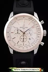 Breitling Transocean White Dial Black Rubber Strap Rose Gold Bezel En58576