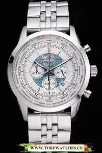 Breitling Transocean Chronograph Unitime White Dial Stainless Steel Case And Bracelet En60122