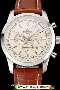 Breitling Transocean Beige Dial Brown Leather Strap Polished Stainless Steel Bezel En86952