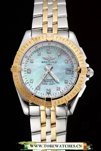 Breitling Colt Lady Light Blue Dial Diamond Hour Marks Gold Bezel Stainless Steel Case Two Tone Bracelet En122894