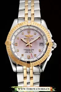 Breitling Colt Lady Pink Dial Diamond Hour Marks Gold Bezel Stainless Steel Case Two Tone Bracelet En122895