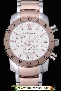 Bvlgari Diagono 46mm White Dial Stainless Steel Case Rose Gold Bezel Two Tone Bracelet En110663
