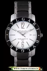 Bvlgari Bvlgari 42mm White Dial Stainless Steel Case Black Bezel Two Tone Steel Bracelet En116396