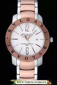 Bvlgari Bvlgari 42mm White Dial Stainless Steel Case Rose Gold Bezel Two Tone Bracelet En116400