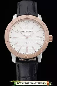 Bvlgari Novelties White Dial Gold Case Black Leather Strap En121216