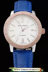 Bvlgari Novelties White Dial Gold Case Blue Leather Strap En121217