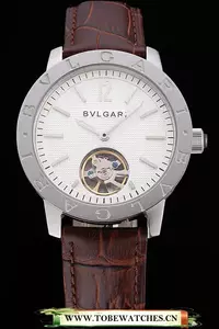 Bvlgari Tourbillon White Dial Silver Case Brown Leather Strap En121221