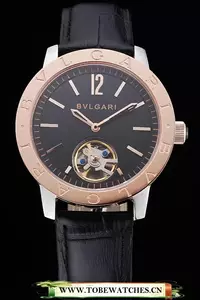 Bvlgari Tourbillon Black Dial Gold Case Black Leather Strap En121223
