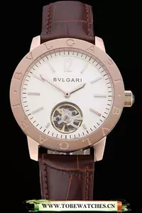 Bvlgari Tourbillon White Dial Gold Case Brown Leather Strap En121224